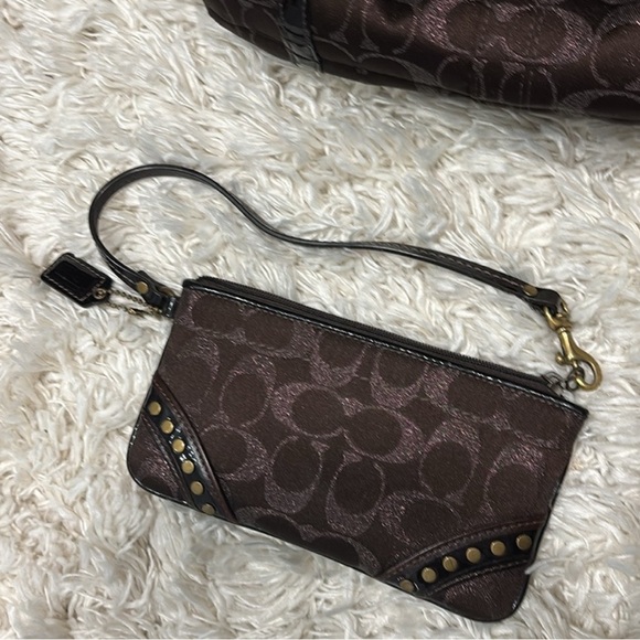 Set (2 pc) Coach Studded Lurex Flap Duffel & Matching Wristlet - Picture 2 of 16